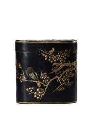 Chinese Gilt Gold Lacquerware Plum Flower & Magpie Design Tea Caddy