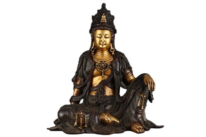 Superb Vintage Chinese Gilt Gold Copper Kwan-yin Statue