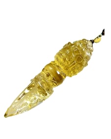 Beautiful Yellow Crystal Carved Pestle Xiangmo Pendant w Hand Woven Necklace