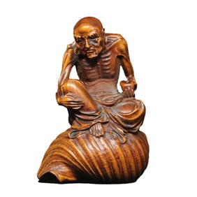Vintage Chinese Boxwood Wood Carved Arhat Statue