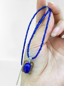 Beautiful 925 Silver Inlay Lapis Lazuli Lucky Pendant