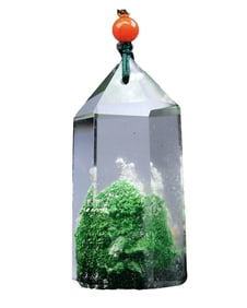 Beautiful Green Crystal Carved Lucky Pendant w Hand Woven Beads Necklace