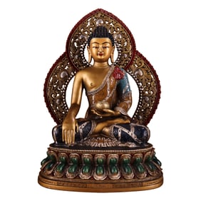 Tibetan Buddhism Colored Drawing Gilt Gold Copper Siddhartha Buddha Statue