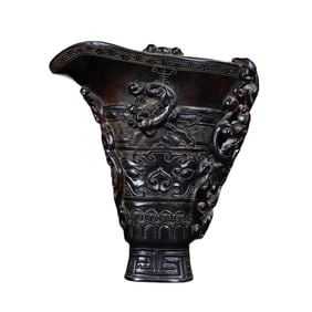 Vintage Ox Horn Carved Chi Dragon Wine Cup