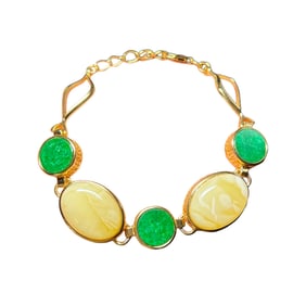 Beautiful 925 Silver Inlay Beeswax & Jadeite Beads Bracelet