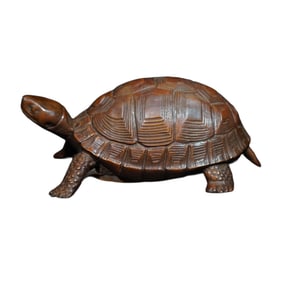 Vintage Chinese Boxwood Wood Carved Long Life Turtle Statue