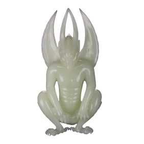 Superb Chinese White Hetian Jade Carved Garuda Statue