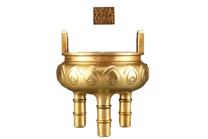 Vintage Chinese Gilt Gold Copper 3 Legd Double Ear Incense Burner