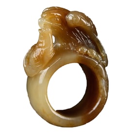 Chinese Hetian Jade Carved Eagle Thumb Ring