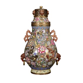 Chinese Qing Dynasty Gilt Edge Famille Rose Enamel High Relief Chi Dragon Porcelain Pot