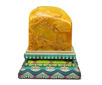 Chinese Tianhuang Stone Low Relief Sages Meeting Seal