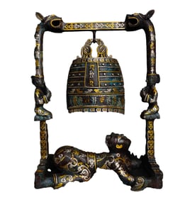 Vintage Chinese Gilt Gold Bronze Figure Bell Statue