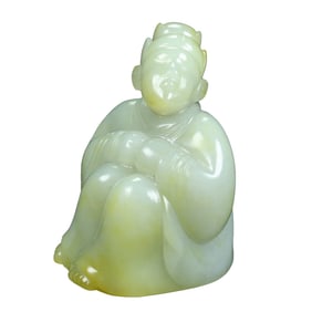 Superb Chinese Hetian Jade Carved Figure Statue