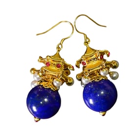 A Pair Beautiful 925 Silver Inlay Lapis Lazuli Earrings