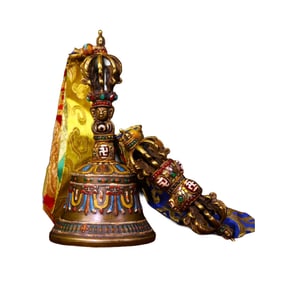 Vintage Tibetan Gilt Gold Bronze Bell w Pestle Xiangmo
