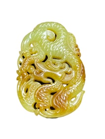 Vintage Chinese Hetian Jade Carved Fortune Dragon Pendant