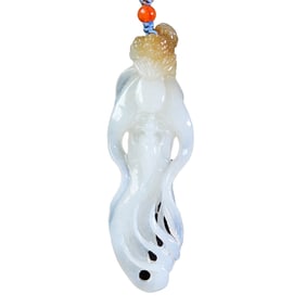 Superb Chinese Hetian Jade Carved Ginseng Pendant