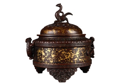 Vintage Chinese Gilt Gold Copper Fortune Dragon Incense Burner