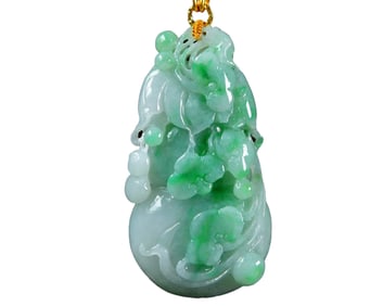 Exquisite Jadeite Carved Gourd Pendant w Hand Woven Beads Necklace