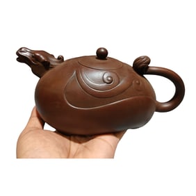 Chinese Yixing Zisha Clay Dragon Horse Teapot w Artist Signed