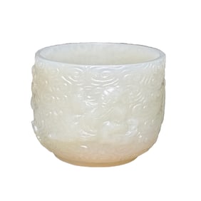 Superb Chinese Hetian Jade Low Relief Figure Wine Cup