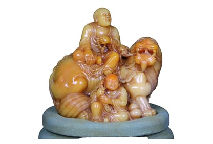 Superb Chinese Tianhuang Stone Carved Arhat Statue