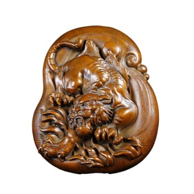 Vintage Chinese Boxwood Wood Carved Tiger Statue