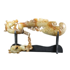 Superb Vintage Chinese Hetian Jade Carved Fortune Dragon Jade Axe Statue