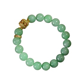 Exquisite 18K Gold Buckle Green Jadeite Beads Bracelet