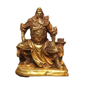 Vintage Chinese Gilt Gold Copper General Guangong Statue