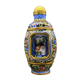 Vintage Chinese Gilt Gold Copper Enamel Turn Heart Snuff Bottle