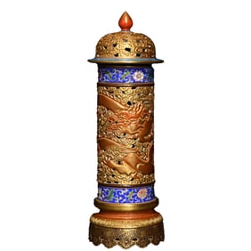 Chinese Qing Dynasty Gilt Gold Famille Rose Enamel Fortune Dragon Design Porcelain Incense Burner