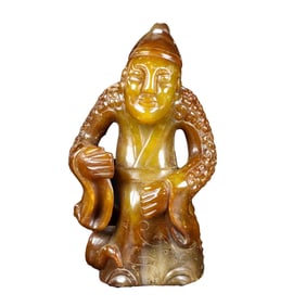 Superb Vintage Chinese Hetian Jade Carved Figure Statue