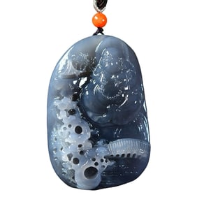 Superb Chinese Hetian Jade Carved Laughing Buddha Pendant