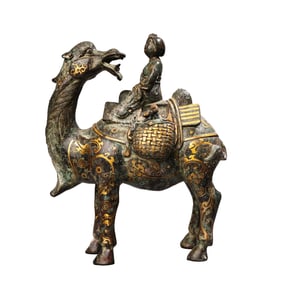 Vintage Chinese Gilt Gold Bronze Camel & Figure Statue