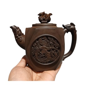 Chinese Yixing Zisha Clay Phoenix Teapot w Artist Signed