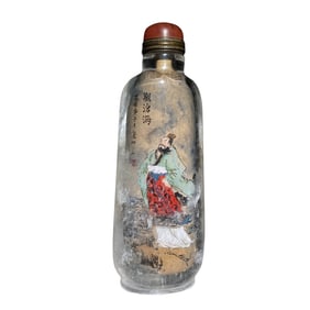 Old Chinese Crystal Inside Painting Figure Design Snuff Bottle w Stopper