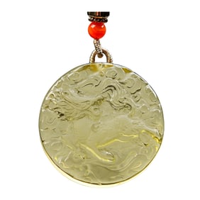 Beautiful Yellow Crystal Low Relief Fortune Kylin Pendant