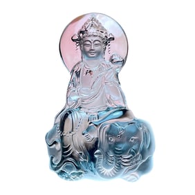 Beautiful White Crystal Carved Samantabhadra Pendant w Hand Woven Necklace