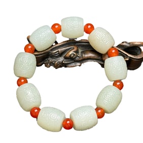 Superb Chinese Hetian Jade Beads Bracelet