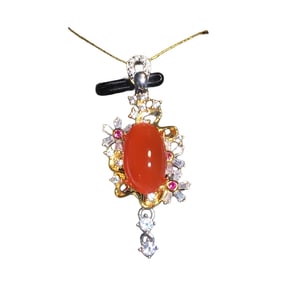 Beautiful 925 Silver Inlay Nanhong Agate Pendant