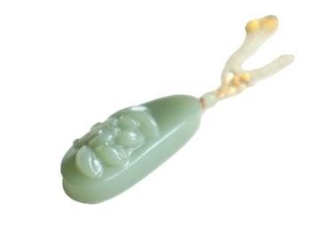 Chinese Hetian Jade Carved Lotus Flower Pendant