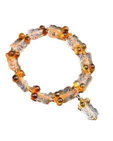 Beautiful Yellow Crystal Carved Fortune Pixiu Beads Bracelet