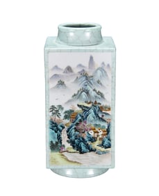 Chinese Qing Dynasty Famille Rose Mountain River Scene Design Porcelain Vase