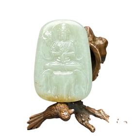 Chinese Hetian Jade Low Relief Kwan-yin Pendant