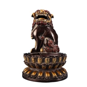Vintage Chinese Gilt Gold Copper Fortune Lion Incense Burner