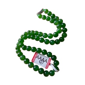 Superb Chinese Green Hetian Jade Beads Necklace