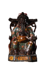 Vintage Chinese Gilt Gold Copper Cloisonne Fortune Taoism Deity Statue