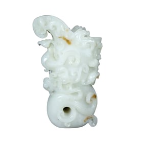 Superb Chinese White Hetian Jade High Relief Dragon Phoenix Wine Cup