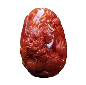 Superb Chinese Nanhong Agate Carved Fortune Dragon Pendant